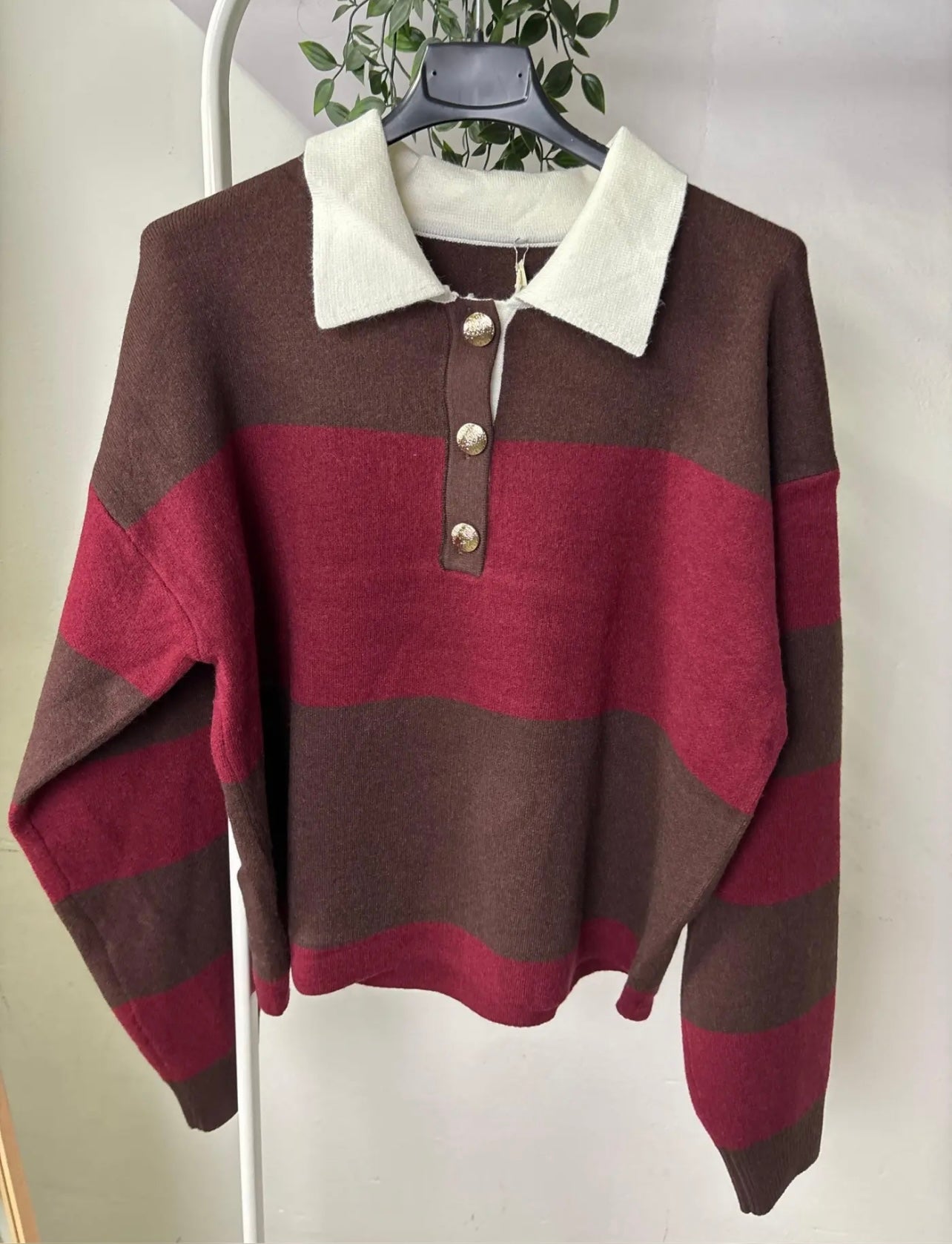 Maglia polo riga alta - marrone