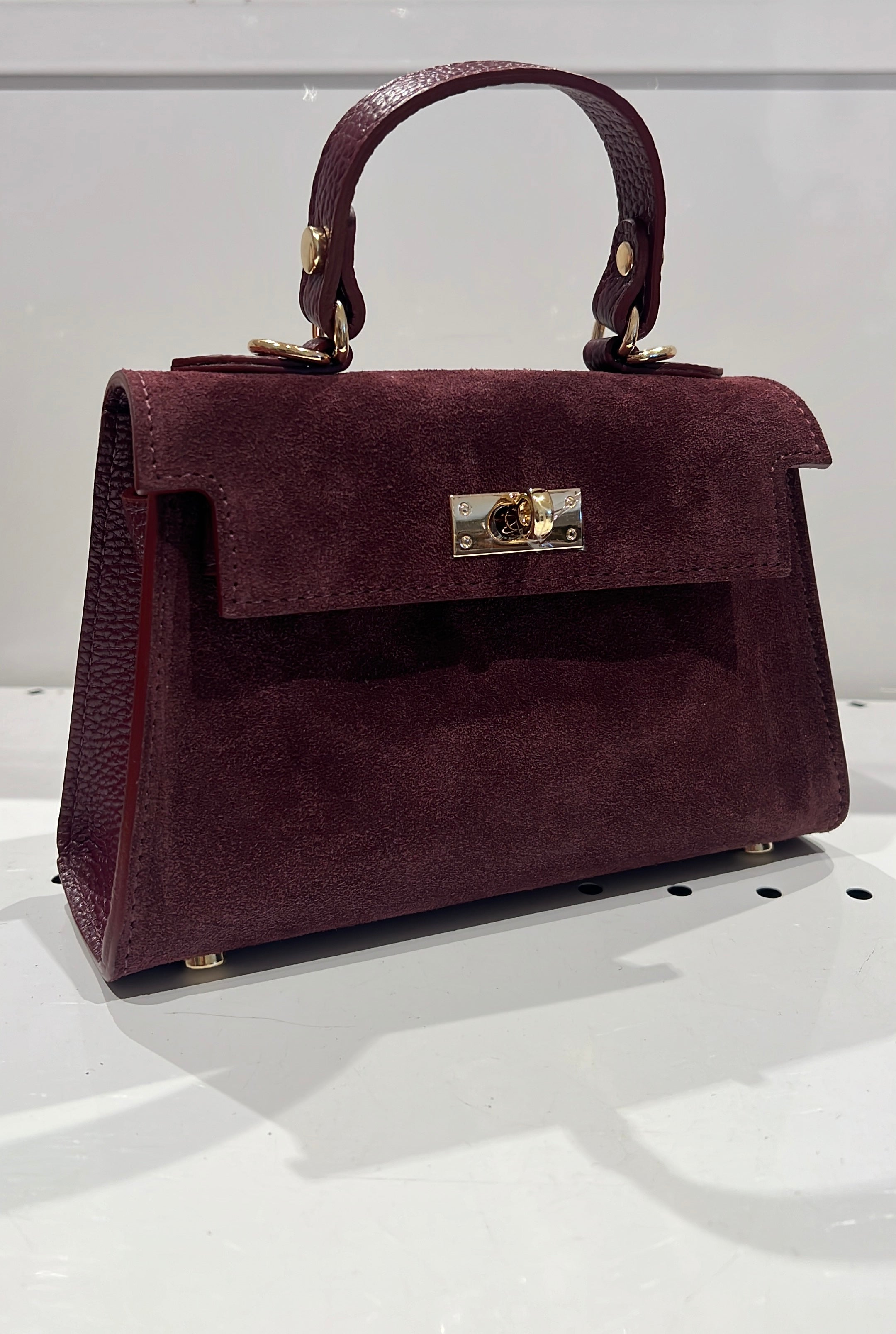 Borsa Mini kelly camoscio- bordeaux