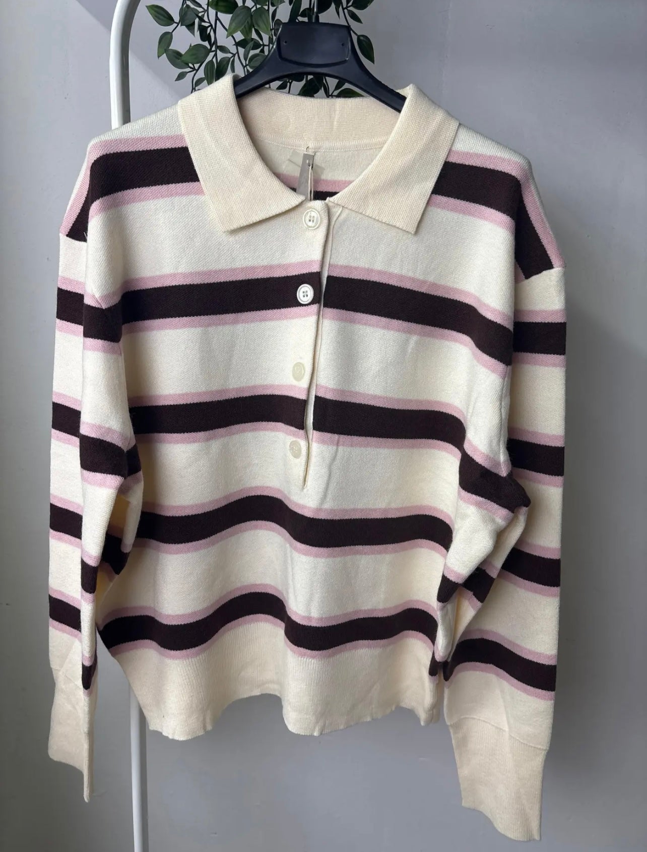 Maglia polo panna/marrone/rosa