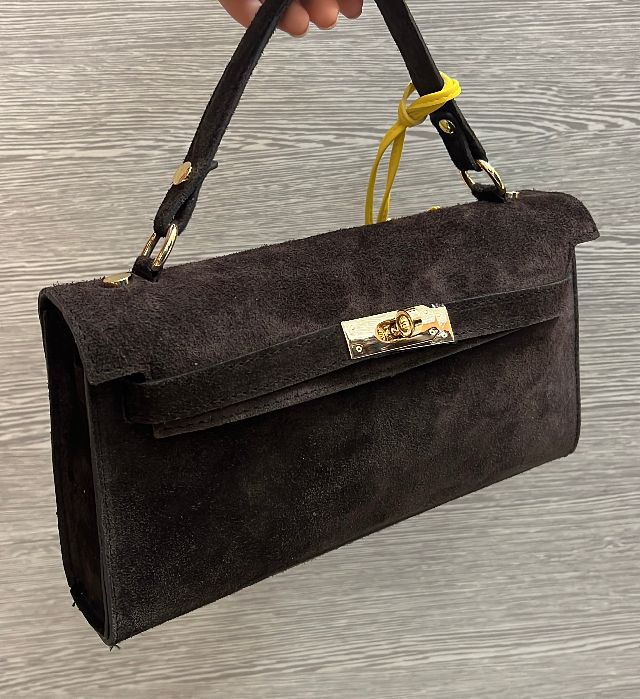 Pochette kelly suede - testa di moro