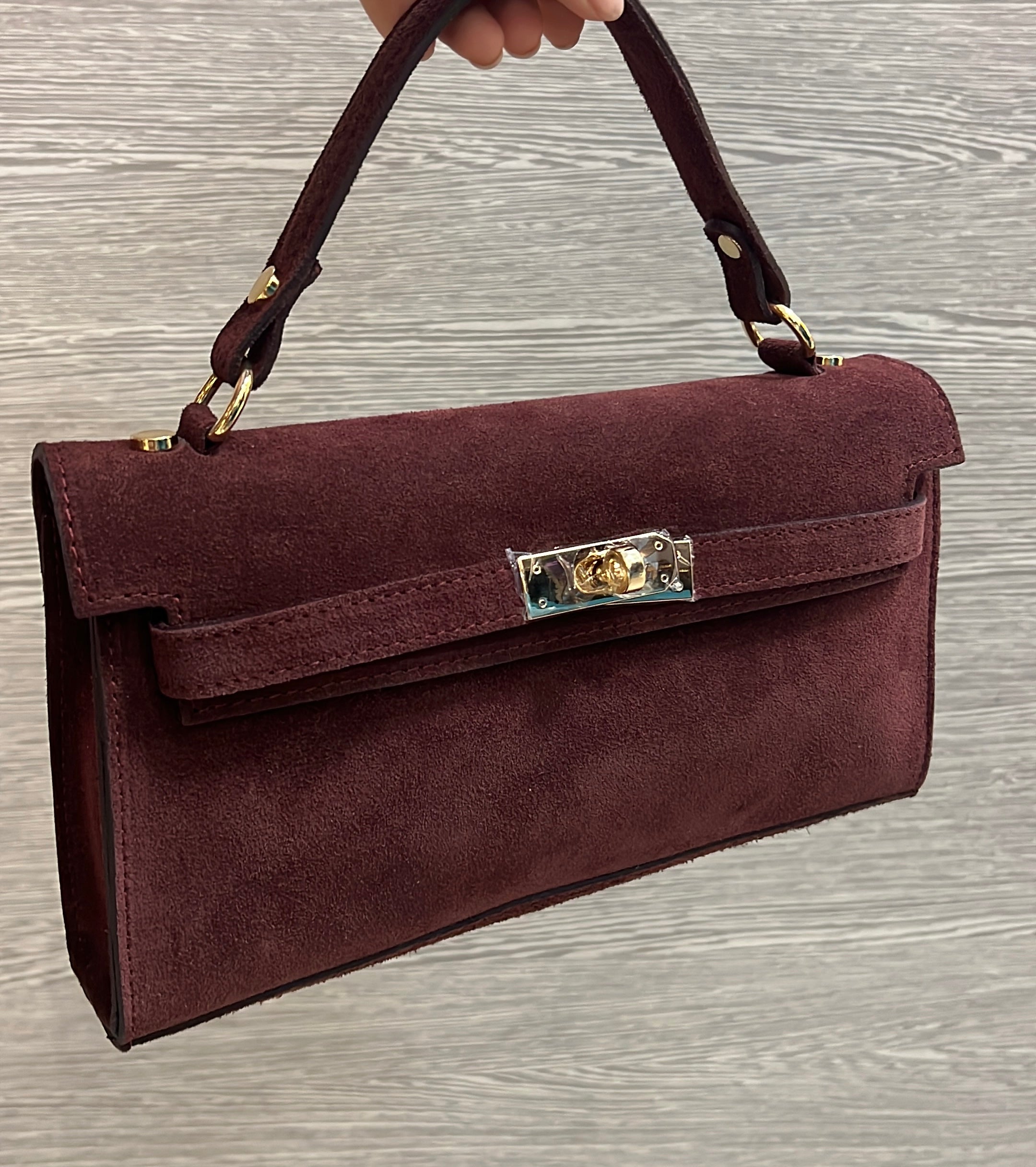 Pochette kelly suede - bordeaux