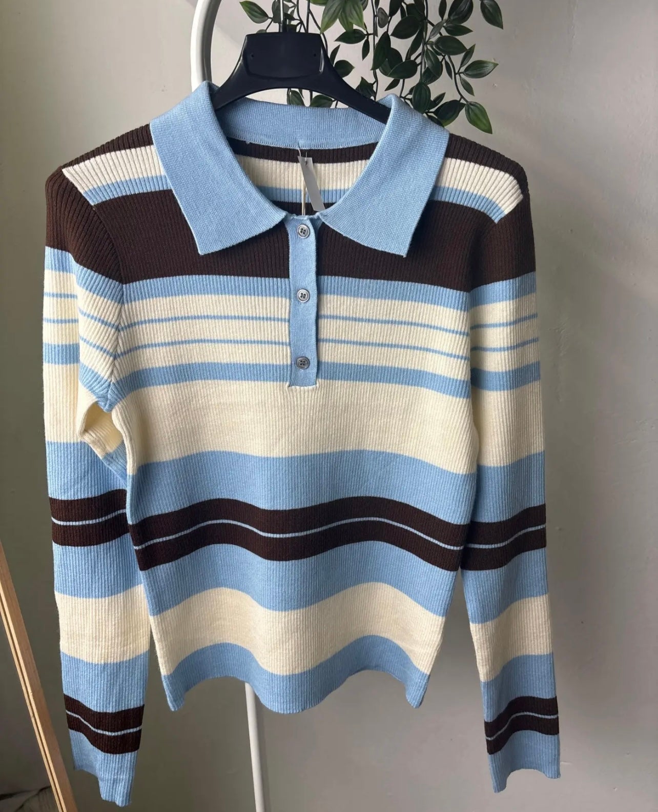 Maglia polo azzurro a costine