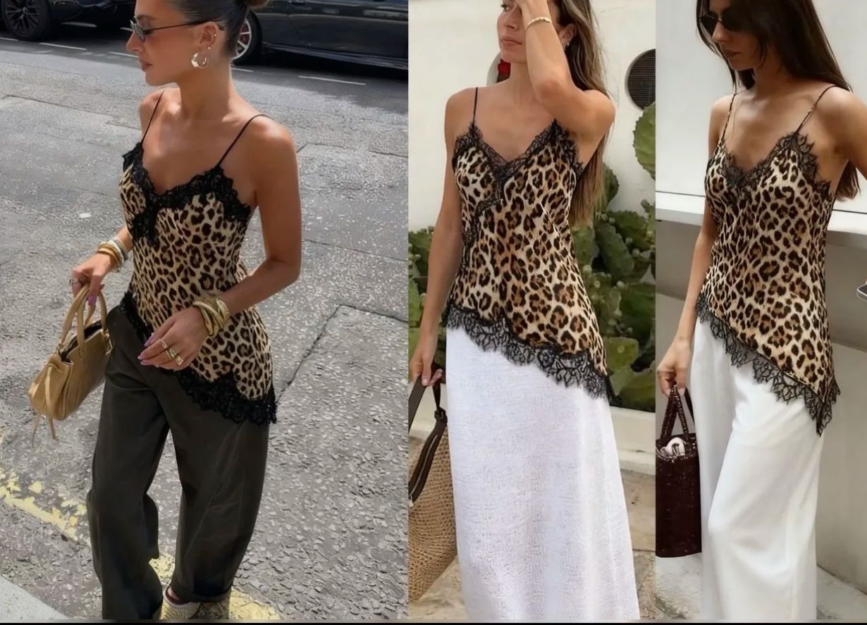 Top in raso animalier