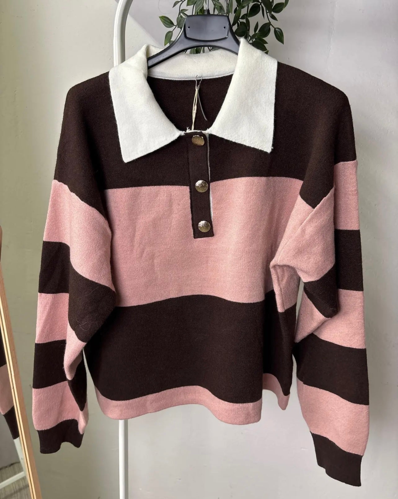 Maglia polo riga alta - rosa